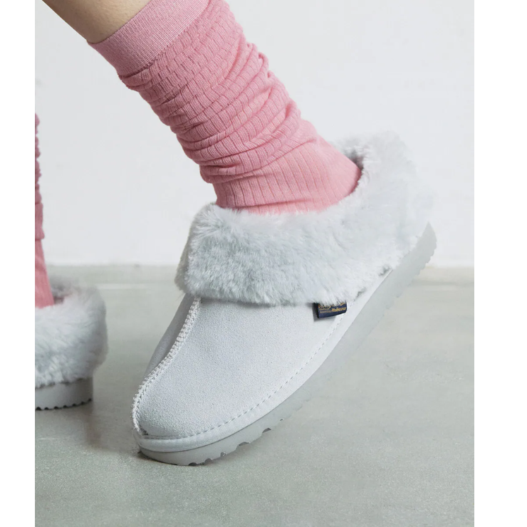 韓國 Rockfish Weatherwear ORIGINAL WINTER SLIPPERS 絨毛保暖皮革拖鞋/ 藍色 BLUE/ 預購 26 cm