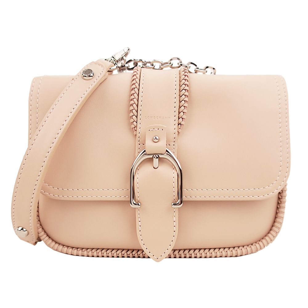 LONGCHAMP AMAZONE系列小羊皮鏈帶斜背包(迷你/淡粉)/平行輸入