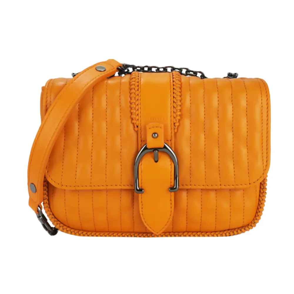 LONGCHAMP AMAZONE系列小羊皮鏈帶荷篷斜背包(迷你/柳橙)/平行輸入