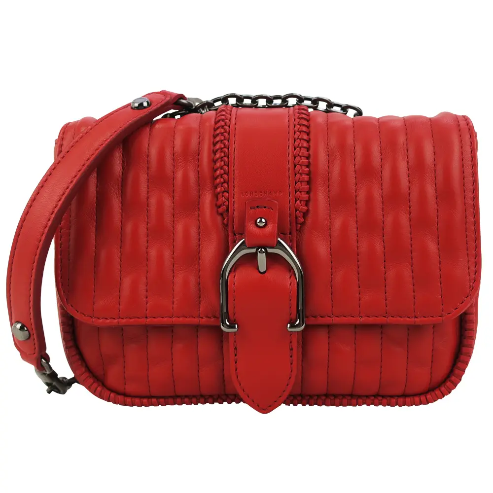 LONGCHAMP AMAZONE系列小羊皮鏈帶荷篷斜背包(迷你/紅)/平行輸入