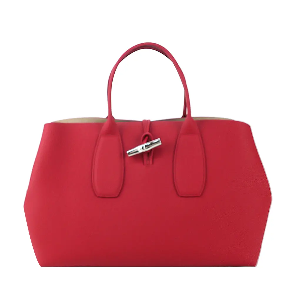 LONGCHAMP ROSEAU系列竹節卵石紋牛皮手提包(大/紅)/平行輸入