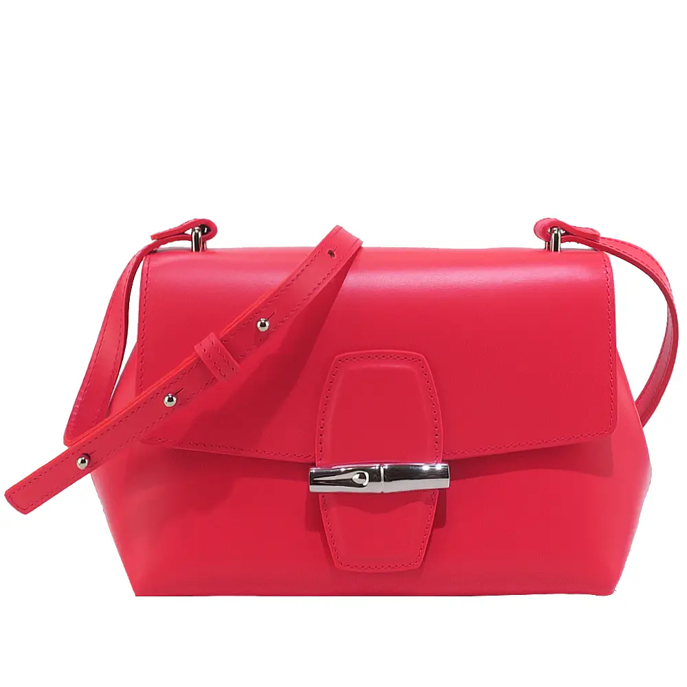LONGCHAMP ROSEAU系列竹節牛皮翻蓋斜背包(罌粟紅)/平行輸入