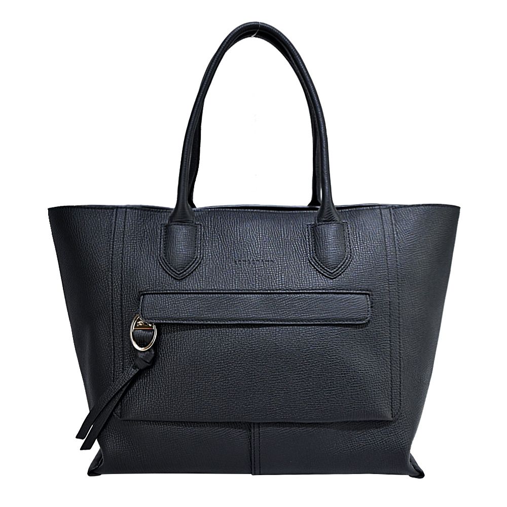 LONGCHAMP MAILBOX系列牛皮前口袋手提包(大/黑)/平行輸入