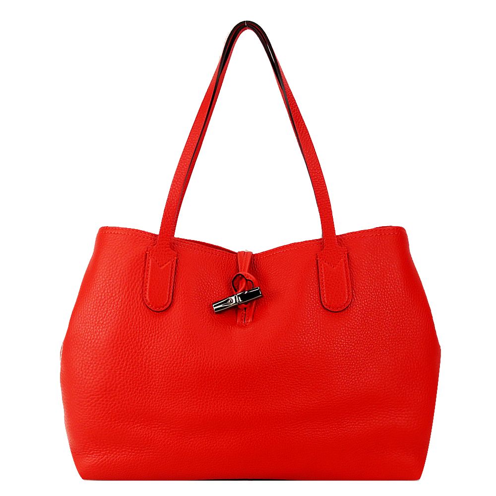 LONGCHAMP ROSEAU ESSENTIAL系列竹節牛皮托特包(中/紅)/平行輸入