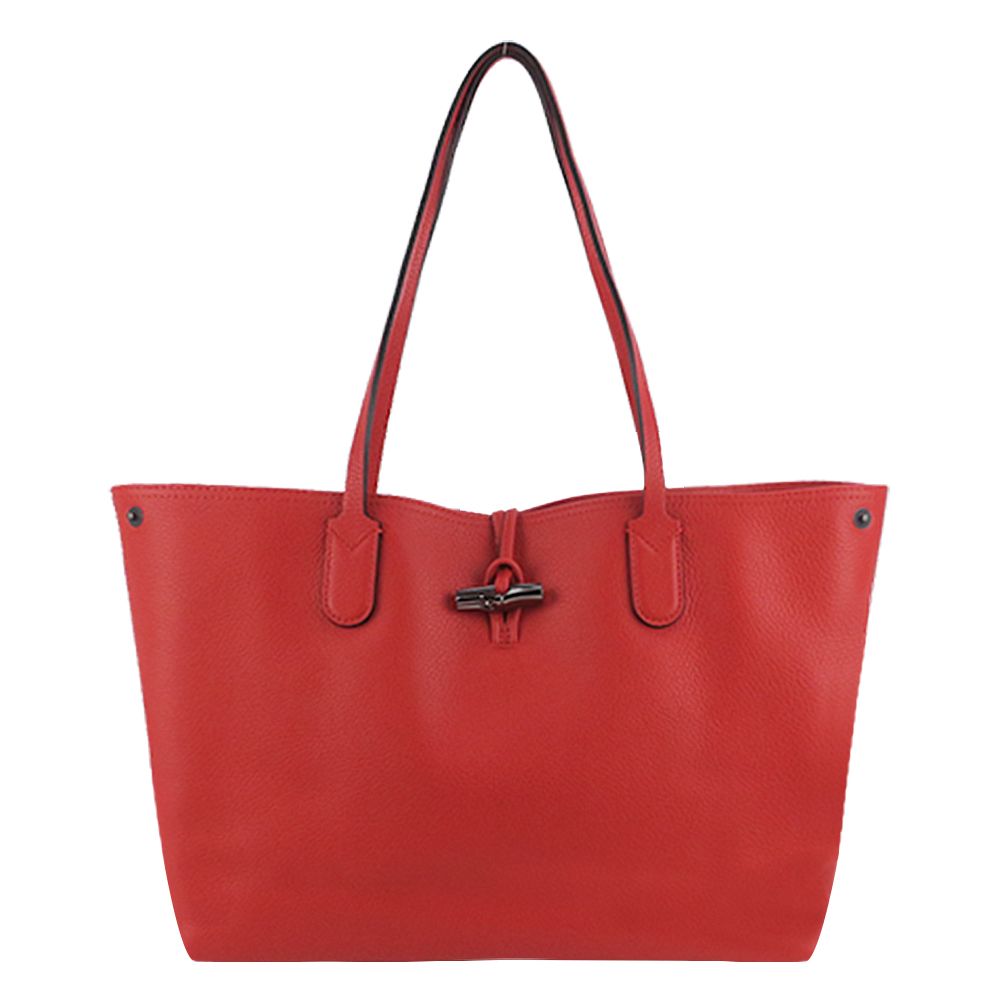 LONGCHAMP ROSEAU ESSENTIAL系列竹節牛皮托特包(大/紅)/平行輸入
