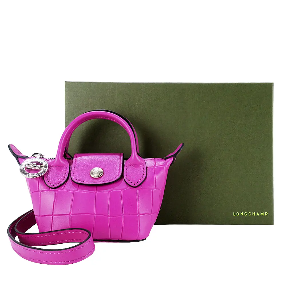 LONGCHAMP LE PLIAGE CUIR系列鱷魚紋牛皮手掛式水餃零錢包(桃粉)/平行輸入