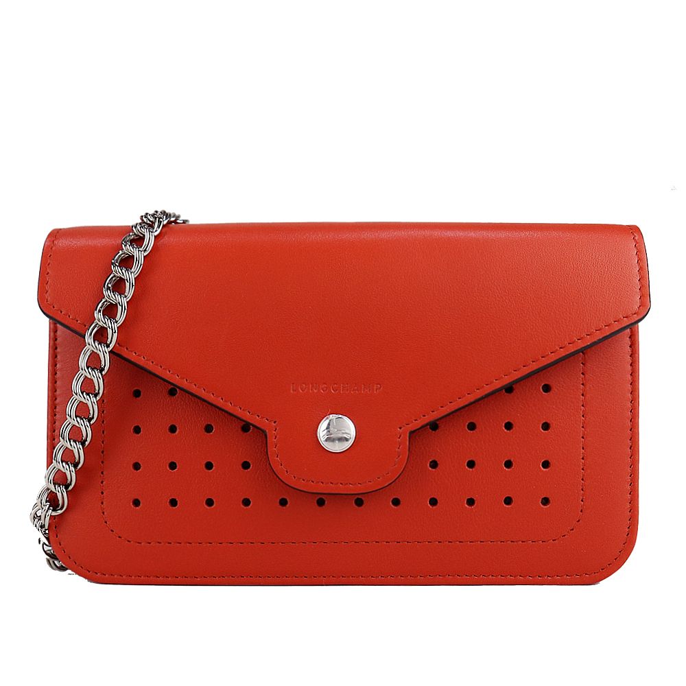 LONGCHAMP MADEMOISELLE系列打孔翻蓋鍊帶斜背包(罌粟紅)/平行輸入