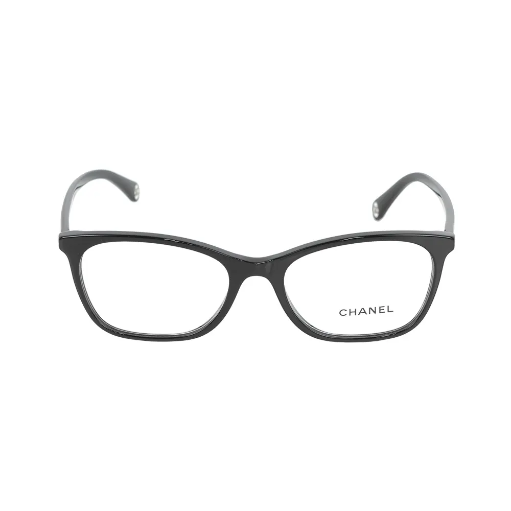 【CHANEL】銀字Logo 長方形平光眼鏡(黑色) 52mm/ 平行輸入