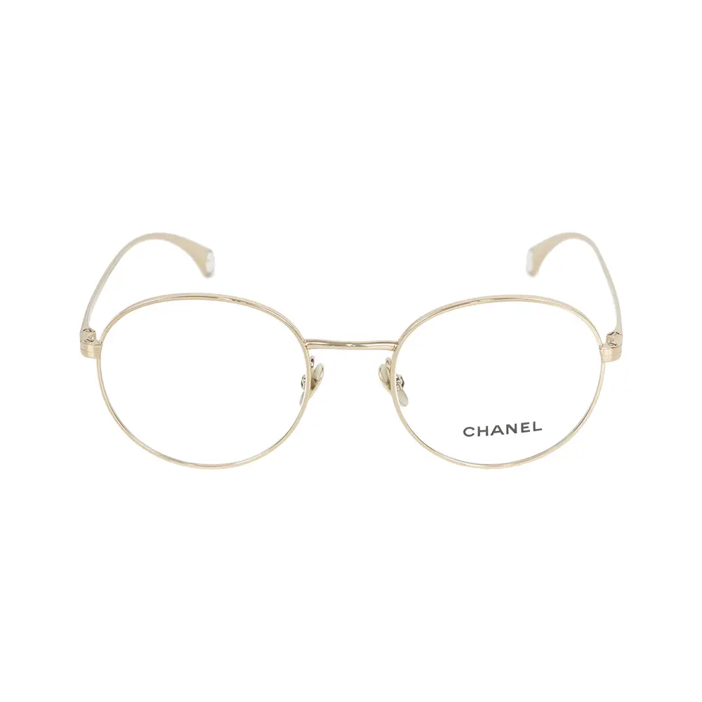 【CHANEL】Logo 金屬框橢圓平光眼鏡(淡金色) 50mm/ 平行輸入