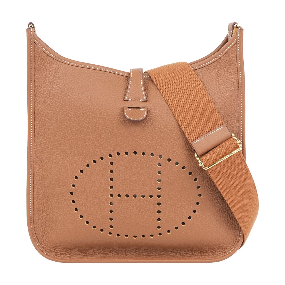 折$3888▼HERMES 金釦 Evelyne 29 斜背包 (金棕色)/ 平行輸入