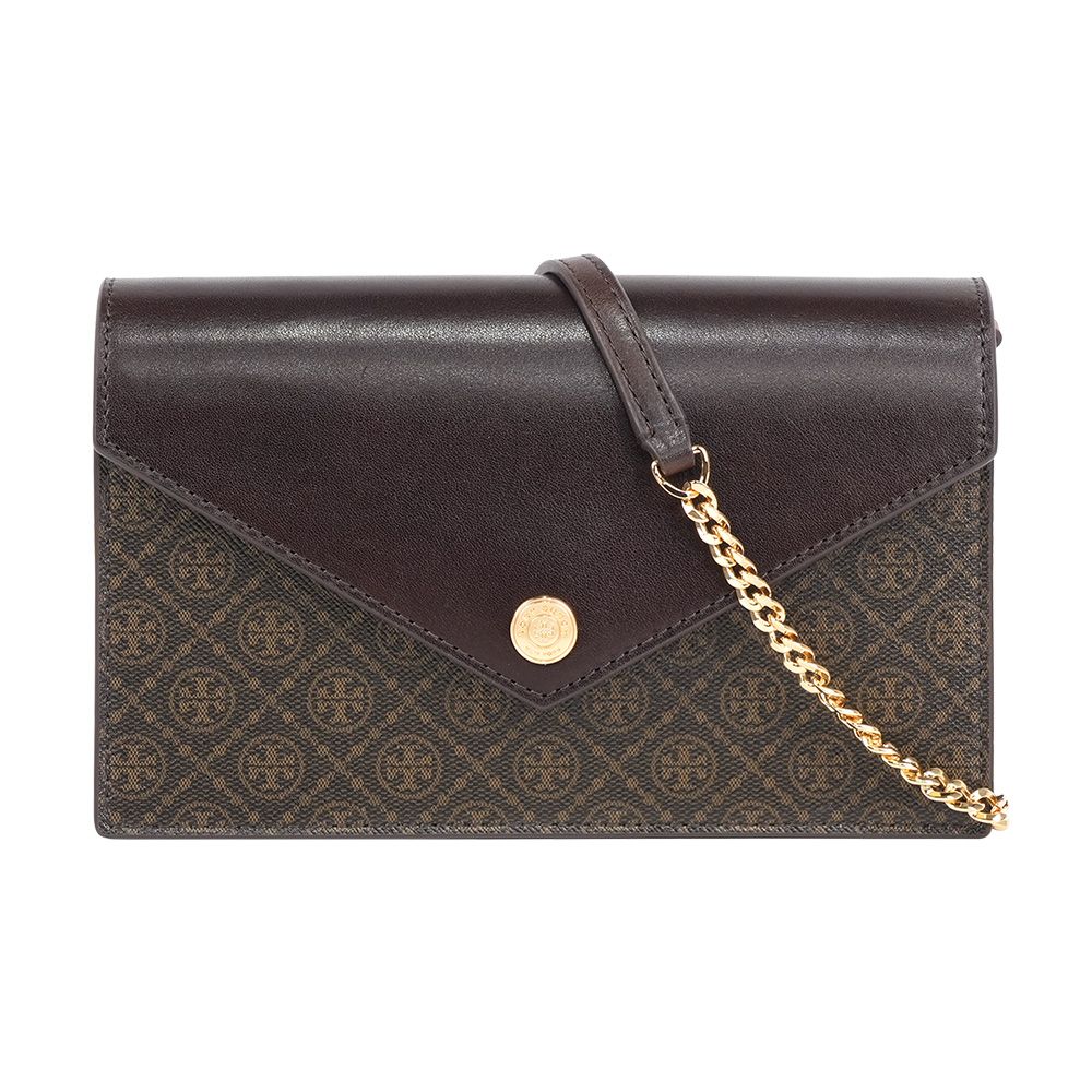 【TORY BURCH】T Monogram 標誌帆布信封式斜背包/WOC(深棕色)/ 平行輸入