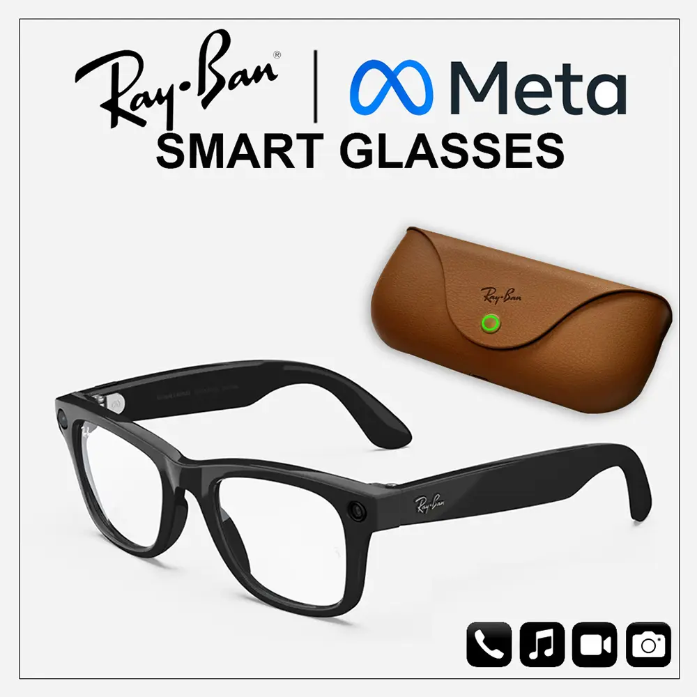 Ray-Ban Meta GEN1 智慧眼鏡 Wayfarer系列方形框(AI/拍照/錄影/藍芽耳機)/ 透明藍光過濾鏡片/ 亮黑框L號