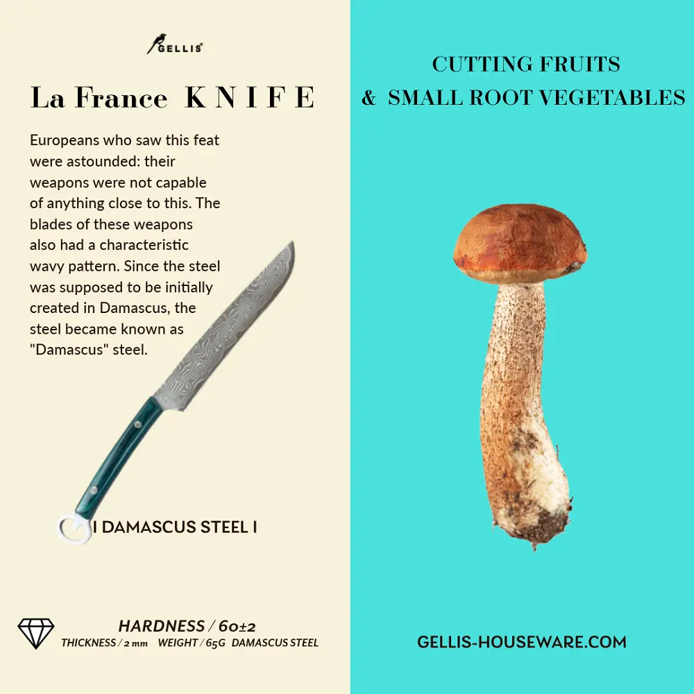 GELLIS鵲利仕La France 法緹款綠彩木柄鍛打大馬士革鋼切肉刀水果刀OUTDOORS戶外露營刀