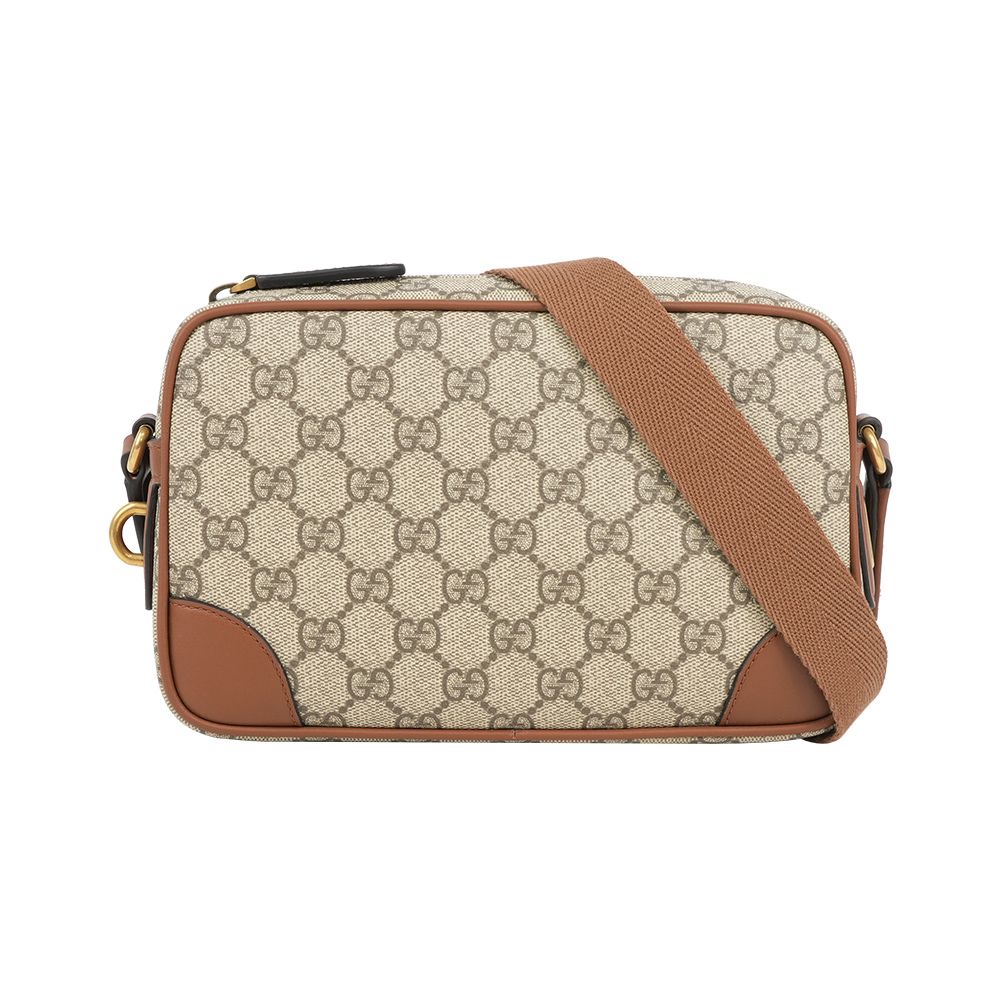 【GUCCI】GG Emblem 迷你拉鍊斜背包(烏木/深棕色)/ 平行輸入