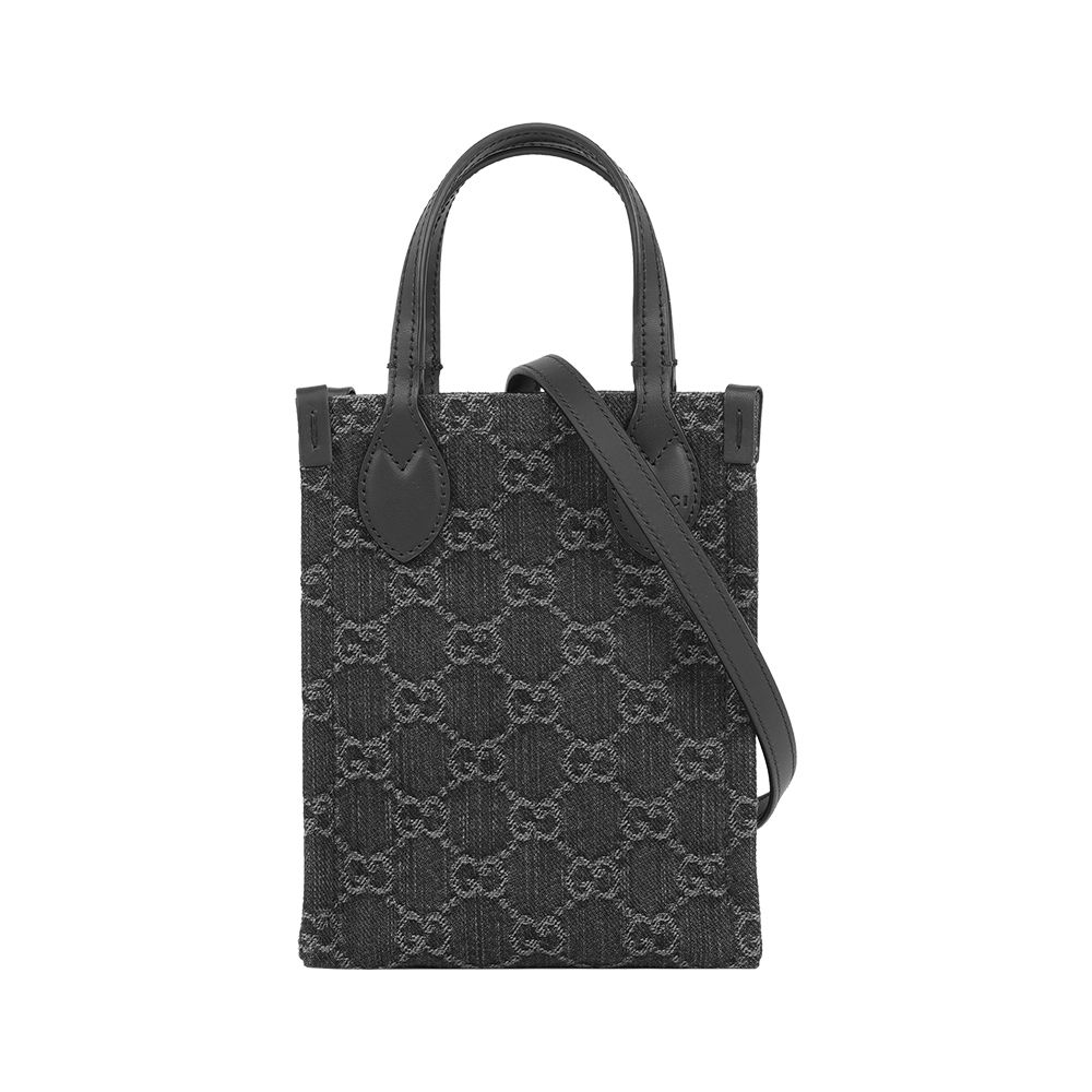 【GUCCI】Ophidia GG 牛仔布迷你二用琴譜包(黑灰色)/ 平行輸入