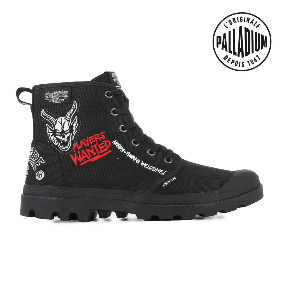 PALLADIUM PAMPA HELLFIRE怪奇物語聯名刺繡地獄火橡膠軍靴/休閒鞋-男鞋/女鞋-黑/ 6(24cm)