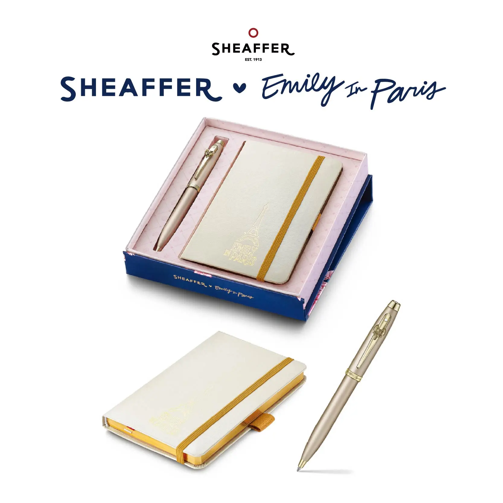 SHEAFFER×EMILY IN PARIS聯名款原子筆筆記本禮盒/ 香檳金