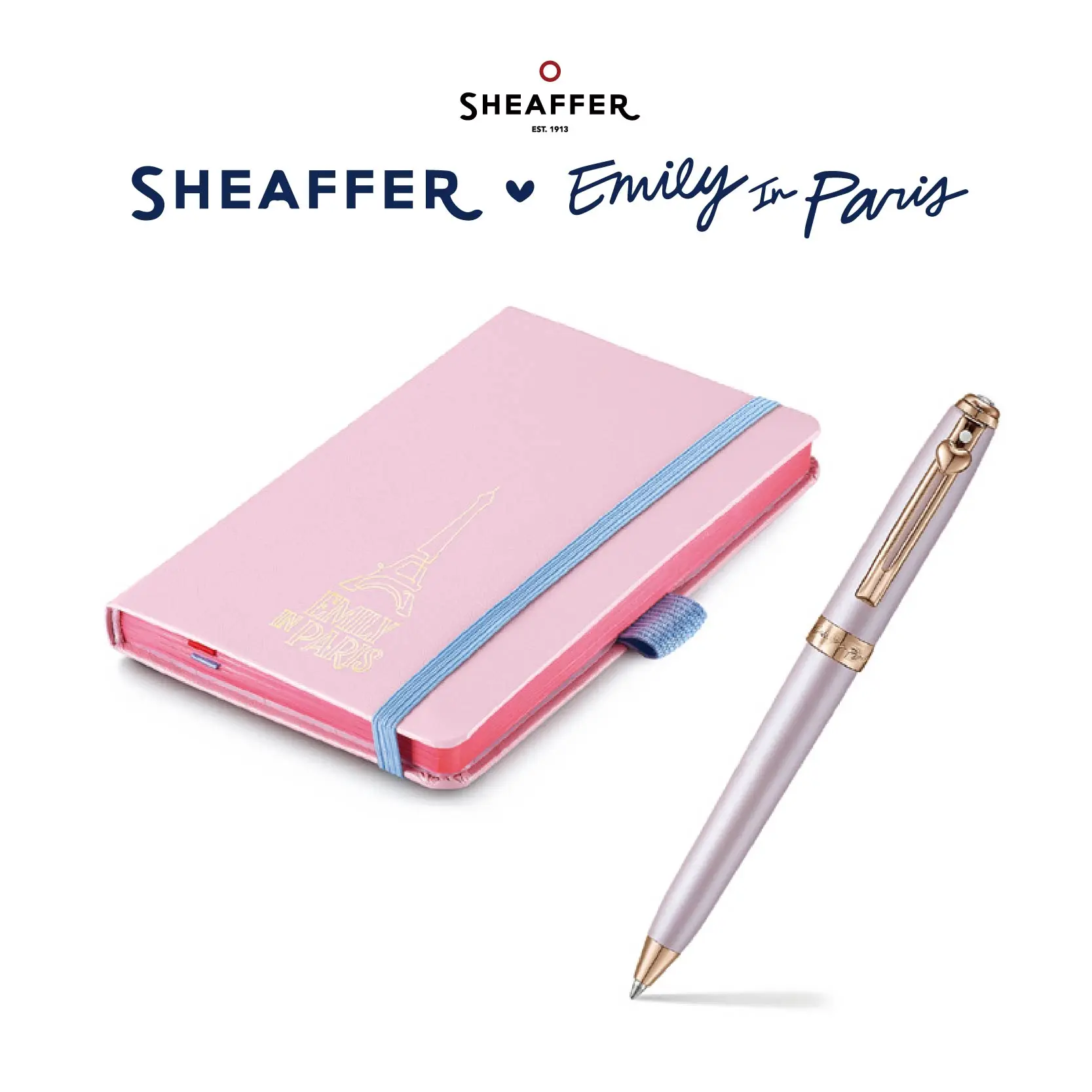 SHEAFFER×EMILY IN PARIS聯名款水鑽愛心口袋原子筆筆記本禮盒