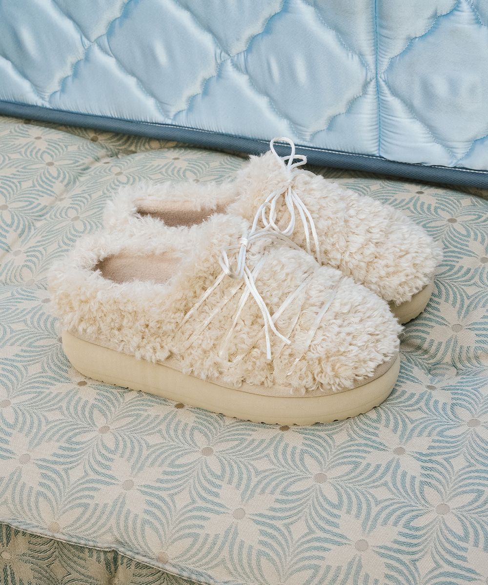 韓國 Rockfish Weatherwear CURLY FUR MULES 捲毛厚底穆勒鞋/ 米色 BEIGE/ 預購 24 cm