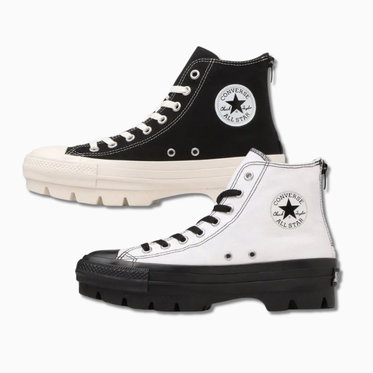 日本限定 Converse ALL STAR Ⓡ CHUNK BACKZIP HI 高筒 厚底 拉鍊 白色黑底/ 22 cm