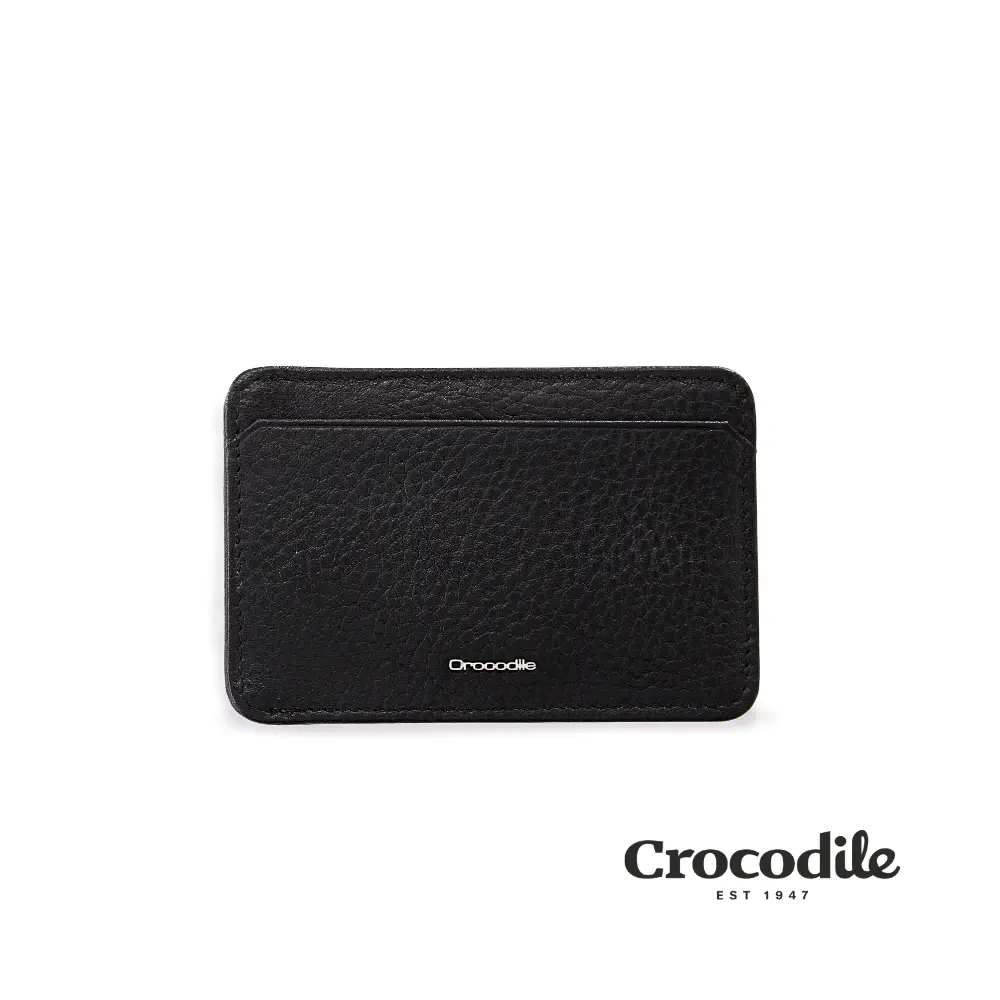 Crocodile 鱷魚皮件 真皮ID卡夾 簡約超薄卡夾-0203-14012-黑咖兩色/ 黑色