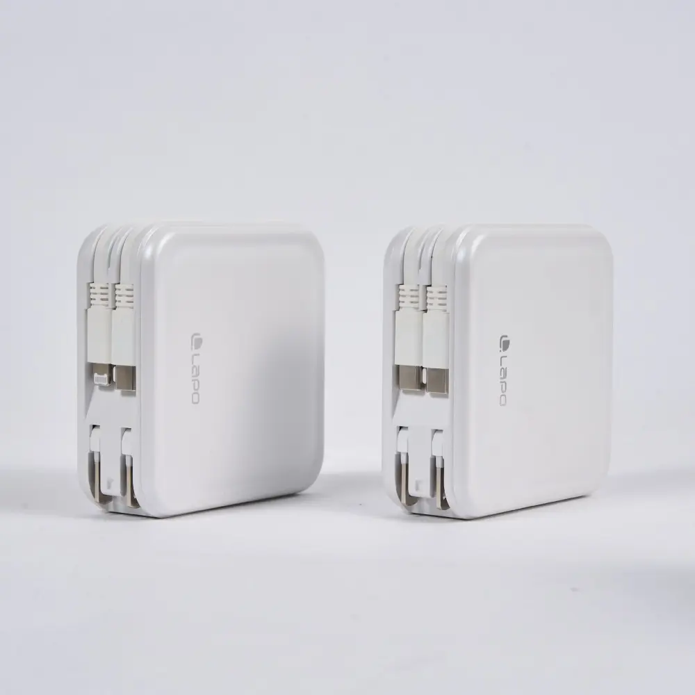 LaPO WT-08S 10050mAh 日本松下電芯全功能無線充電行動電源 (快充自帶線/Apple Watch/小電流模式)/ 自帶線: USB-C+USB-C/ 柔霧白
