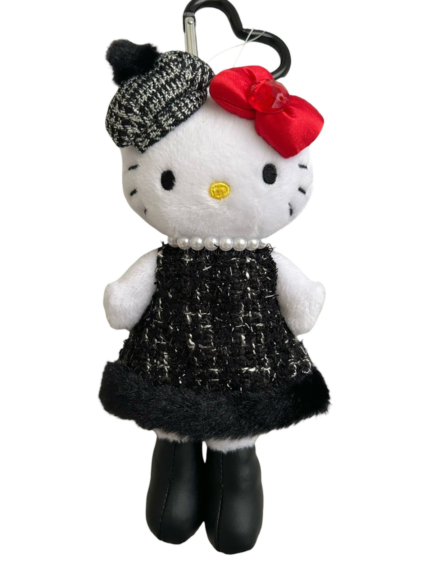 日本限定 冬日貴婦長腿Kitty吊飾(KT55-14/白皮/小香風/粗花呢/貝蕾帽/珍珠/長腿/NIC/平行輸入)