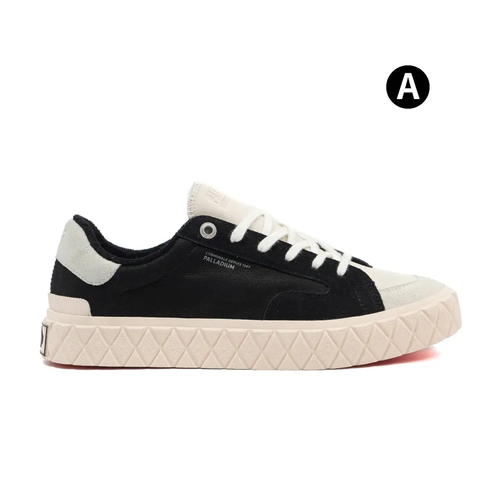 PALLADIUM PALLA ACE LO MIX菱紋厚底帆布鞋/鬆餅鞋/休閒鞋-男鞋/女鞋-三色任選/ (A)黑 / 奶白/ 8(26cm)
