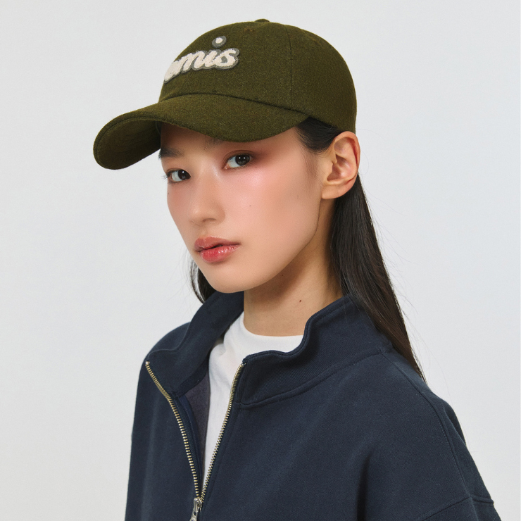 emis BOUCLE LETTERING LOGO BALL CAP毛圈手寫刺綉棒球帽/ 橄欖綠