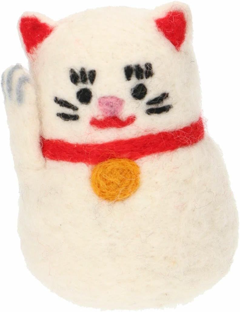 日本MARK'S 手工羊毛氈吉祥物/ 招財貓/ 白