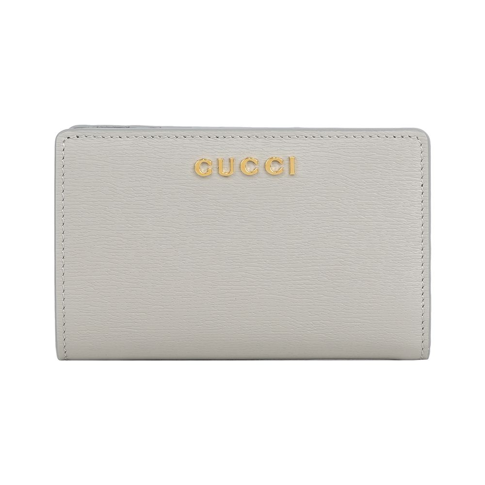 【GUCCI】金字Logo 拉鍊零錢袋暗釦二折中夾(灰色)/ 平行輸入
