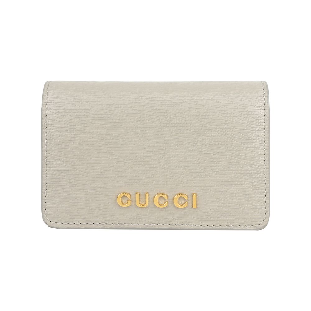【GUCCI】金字Logo 皮革釦式翻蓋卡片夾/名片夾(灰色)/ 平行輸入