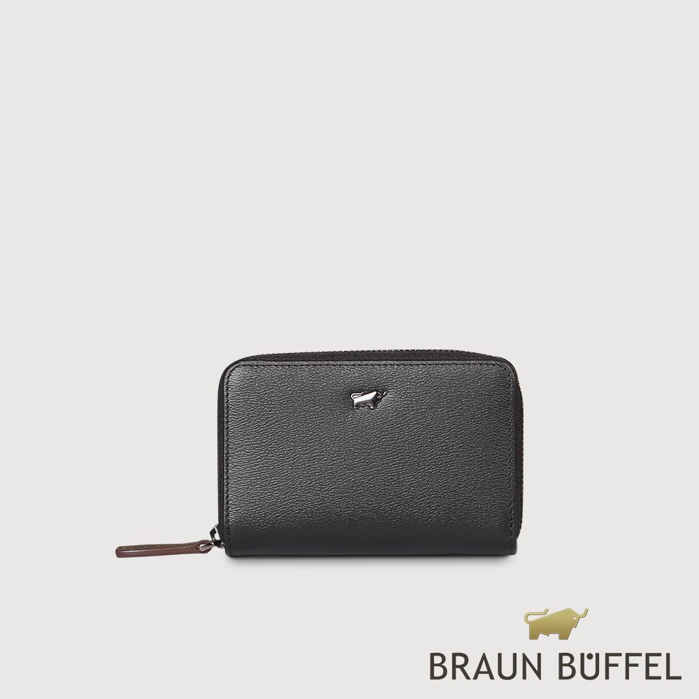 【BRAUN BUFFEL 德國小金牛】台灣總代理 波索-A 拉鍊零錢包-黑色/BF519-161A-BK