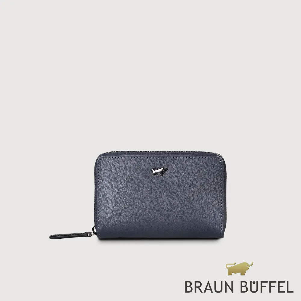 【BRAUN BUFFEL 德國小金牛】台灣總代理 波索-A 拉鍊零錢包-藍色/BF519-161A-NY