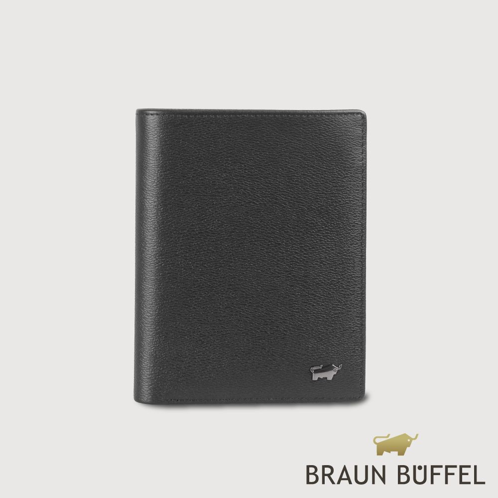 【BRAUN BUFFEL 德國小金牛】台灣總代理 波索-A 12卡直立中夾-黑色/BF519-359-BK