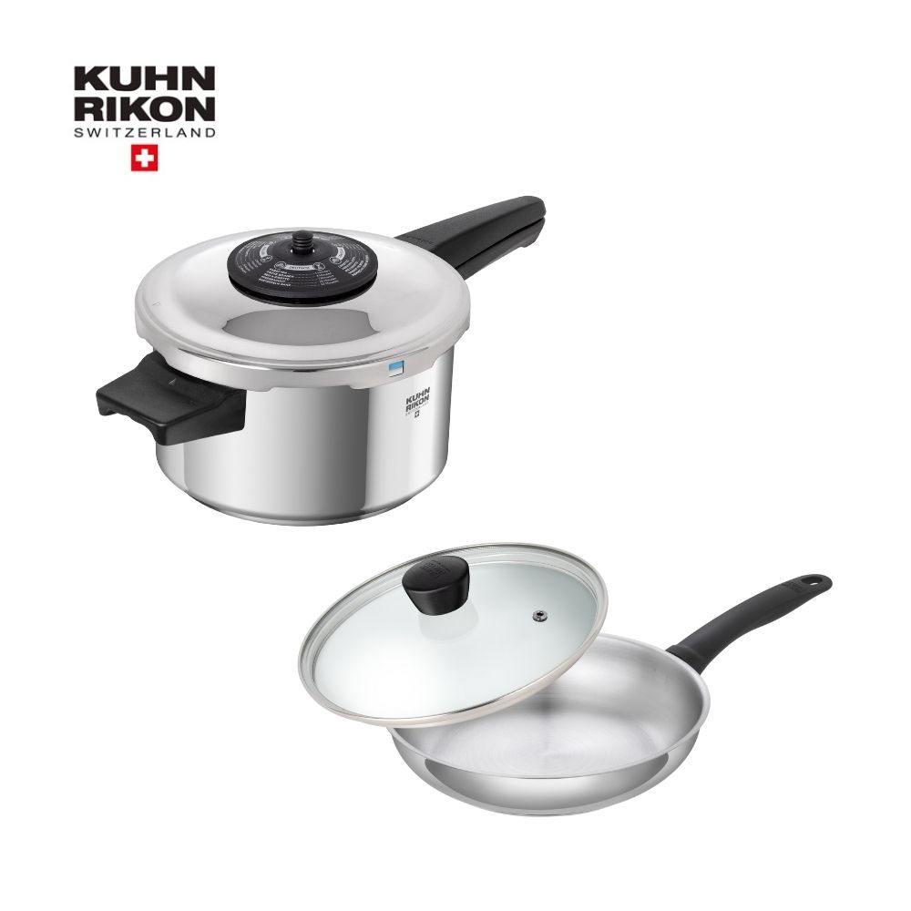 買鍋送鍋➤KUHN RIKON壓力鍋贈不鏽鋼平底鍋