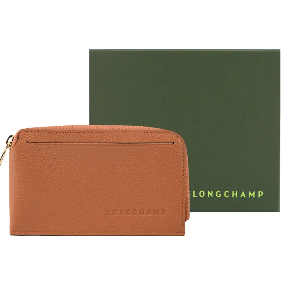LONGCHAMP LE FOULONNÉ系列牛皮卡片零錢包(琥珀)/平行輸入