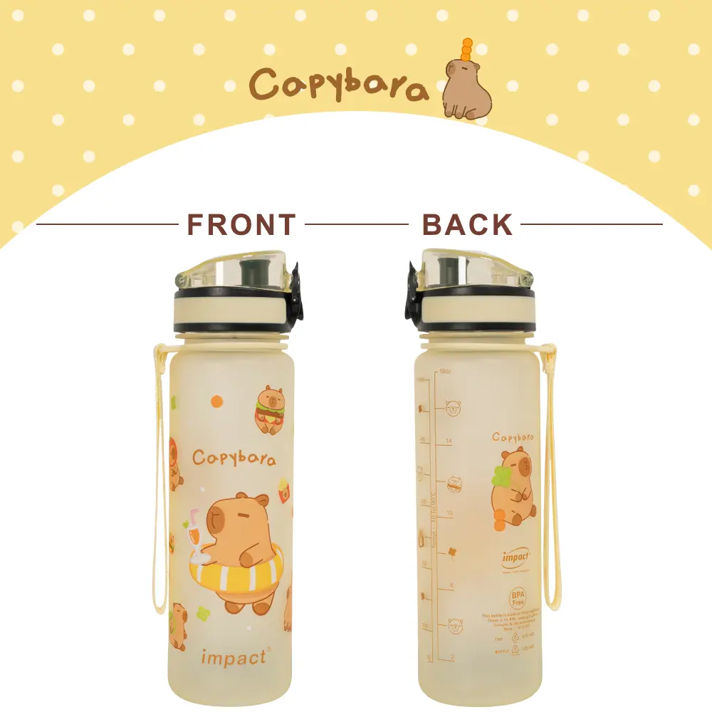 怡寶 impact卡皮巴拉彈蓋Tritan水壺/水杯/水瓶/ 500ML/ 附提繩/ 米黃色/ IM00B18YL