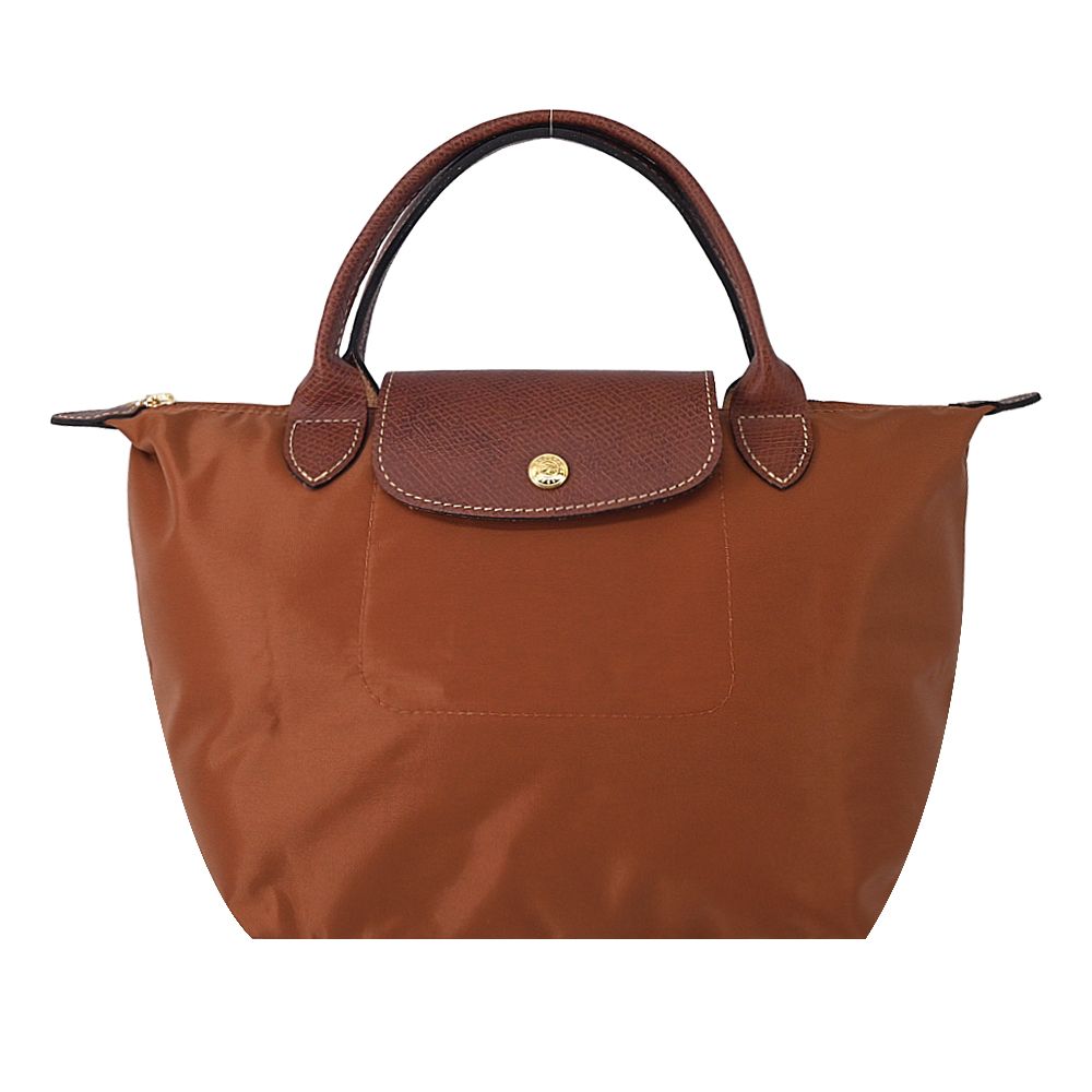 LONGCHAMP LE PLIAGE系列短把再生尼龍摺疊水餃包(小/白蘭地酒)/平行輸入