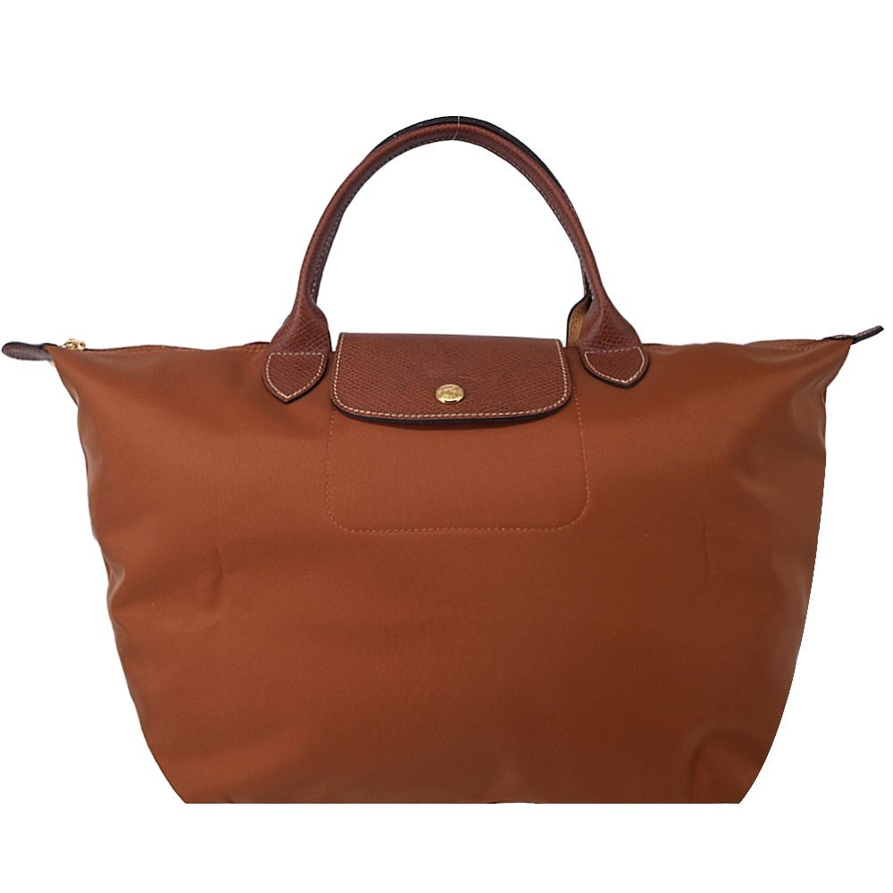 LONGCHAMP LE PLIAGE系列短把再生尼龍摺疊水餃包(中/白蘭地酒)/平行輸入