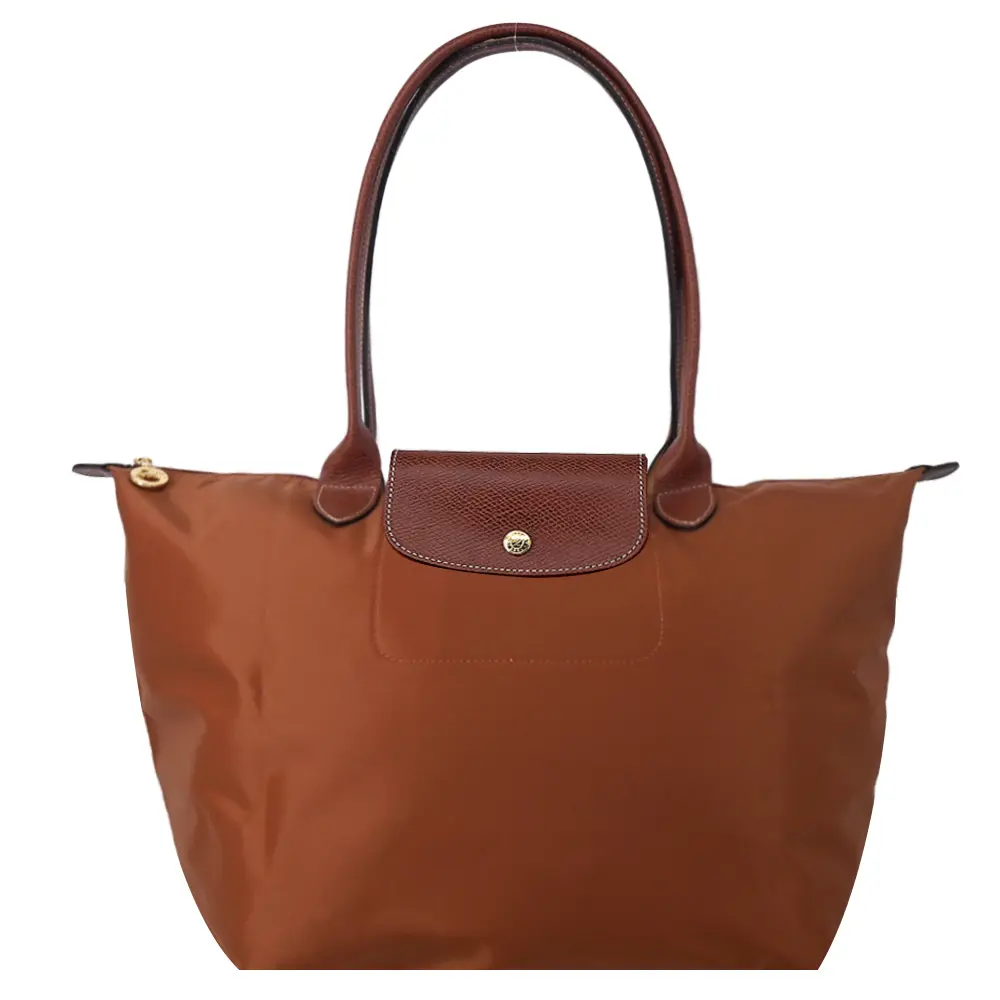 LONGCHAMP LE PLIAGE系列長把再生尼龍摺疊水餃包(大/白蘭地酒)/平行輸入