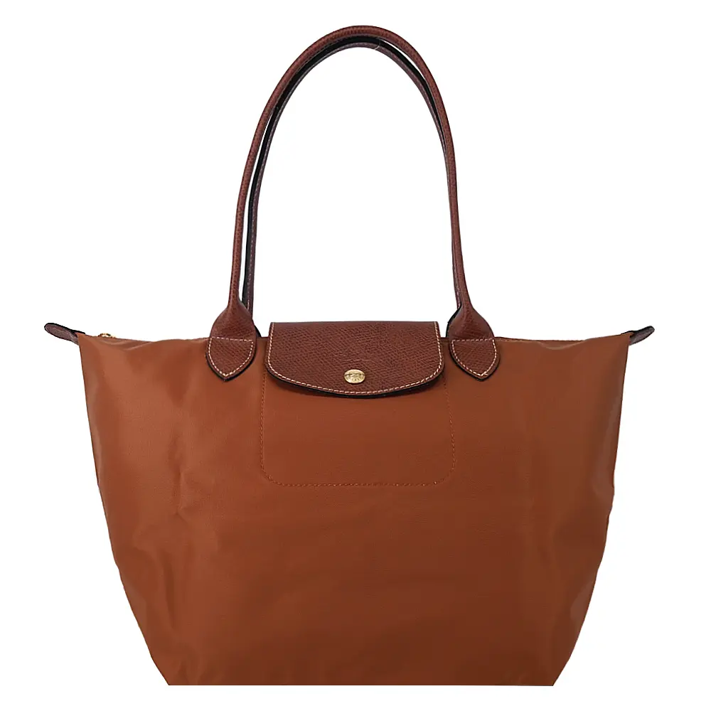 LONGCHAMP LE PLIAGE系列長把再生尼龍摺疊水餃包(中/白蘭地酒)/平行輸入