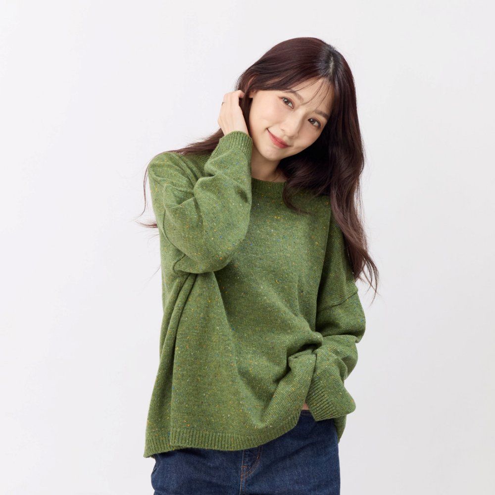 好我 so that's me Melissa彩點圓領寬版針織毛衣/ 松綠 FREE SIZE