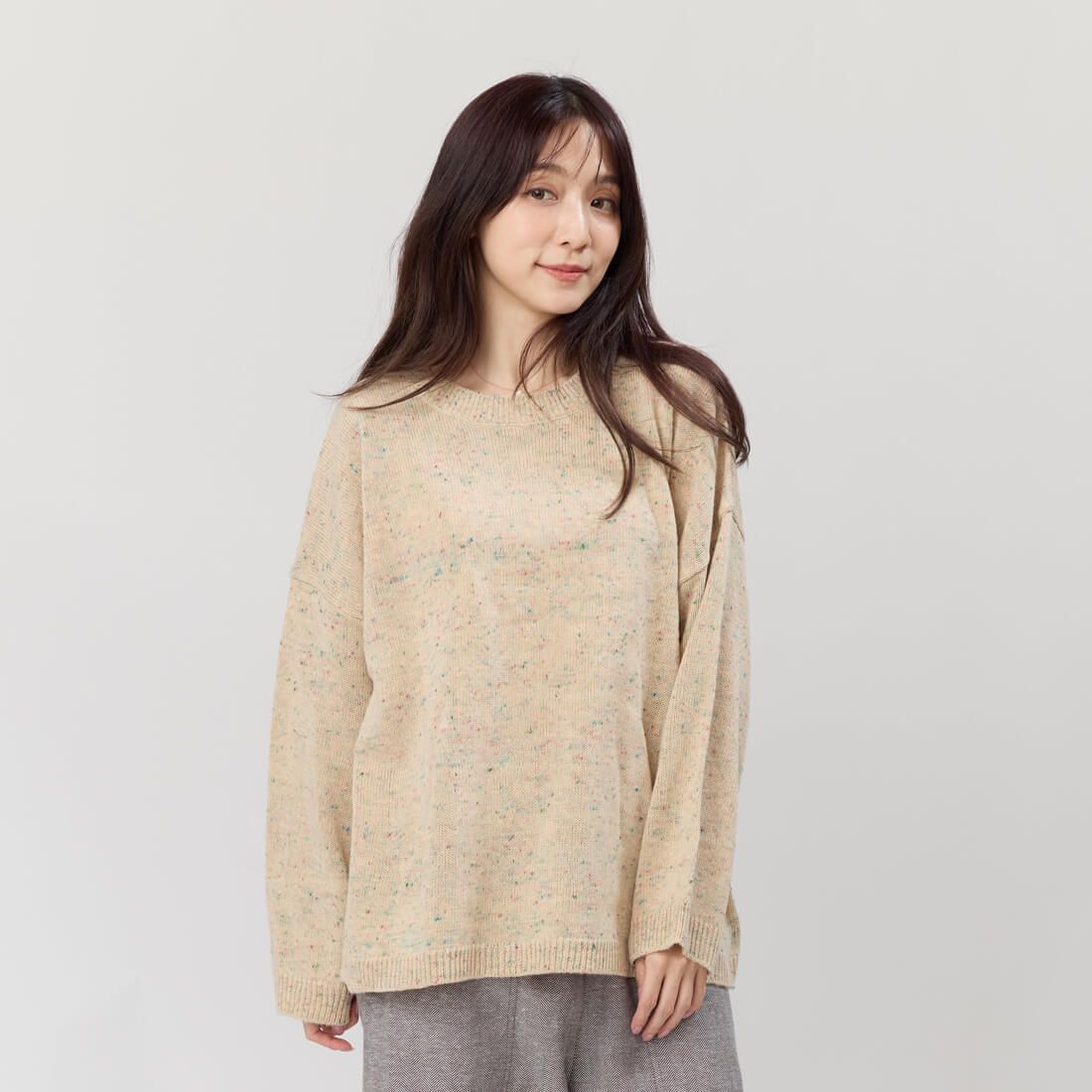 好我 so that's me Melissa彩點圓領寬版針織毛衣/ 米杏 FREE SIZE