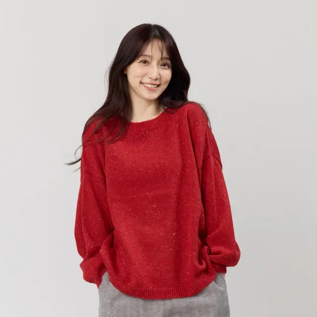 好我 so that's me Melissa彩點圓領寬版針織毛衣/ 蘋果紅 FREE SIZE