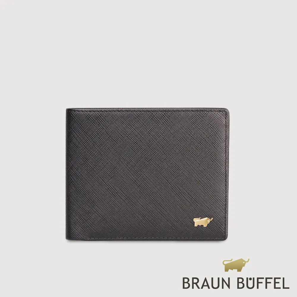 【BRAUN BUFFEL 德國小金牛】台灣總代理 尚恩A 5卡透明窗皮夾(金色LOGO款)-黑色/BF354-316A-BK
