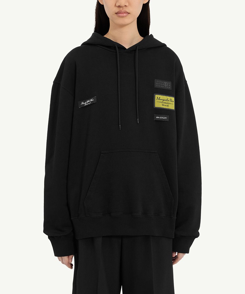 MM6 標籤貼布黑色帽TEE/中性/ S
