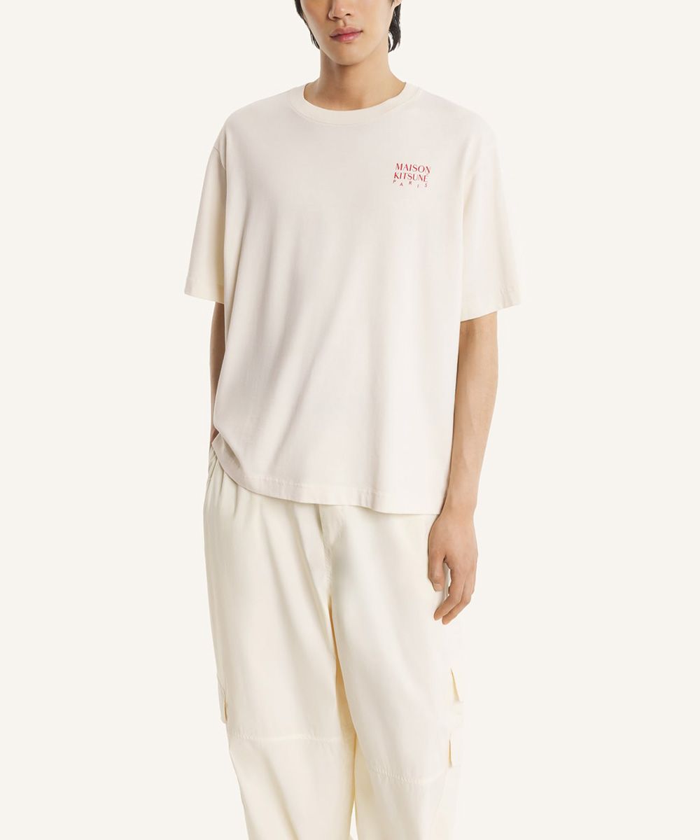 MAISON KITSUNÉ 復古象牙白馬年LOGO寬鬆短TEE/中性/男裝/ L