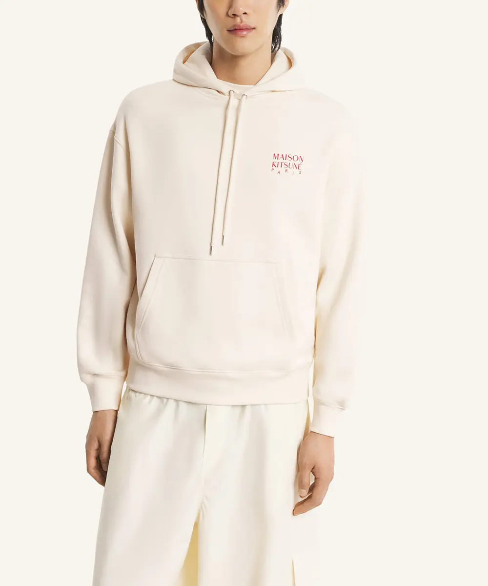 MAISON KITSUNÉ 復古象牙白馬年LOGO舒適連帽衛衣/中性/男裝/ S