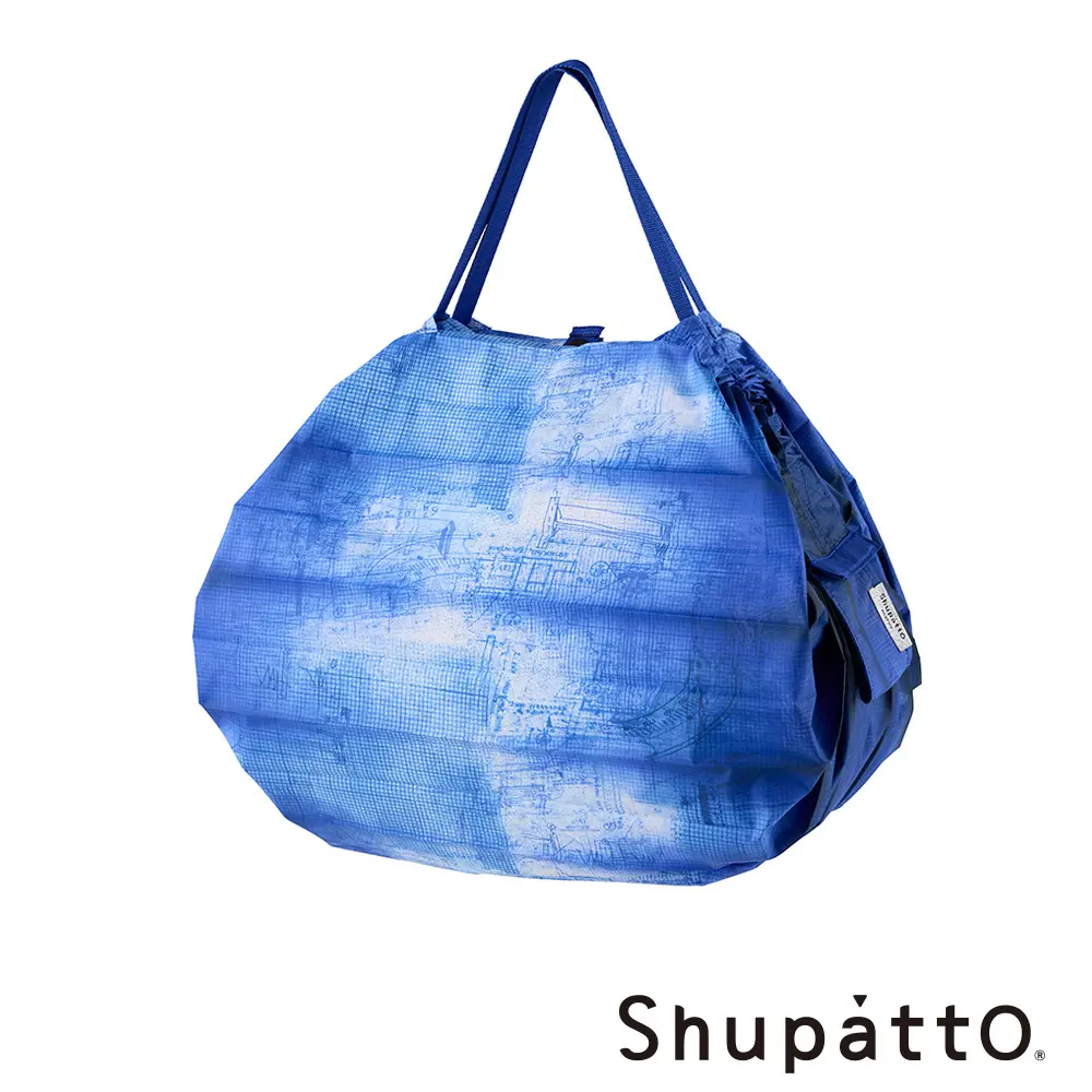 Shupatto 十週年限定燈籠型本質系列秒收環保啪啪包-中/ 構想藍